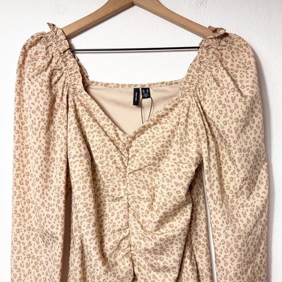 VERO MODA CENTER RUCHING ANIMAL PRINT LONG SLEEVE LINED WOMEN DRESS SIZE XS - Picture 2 of 6